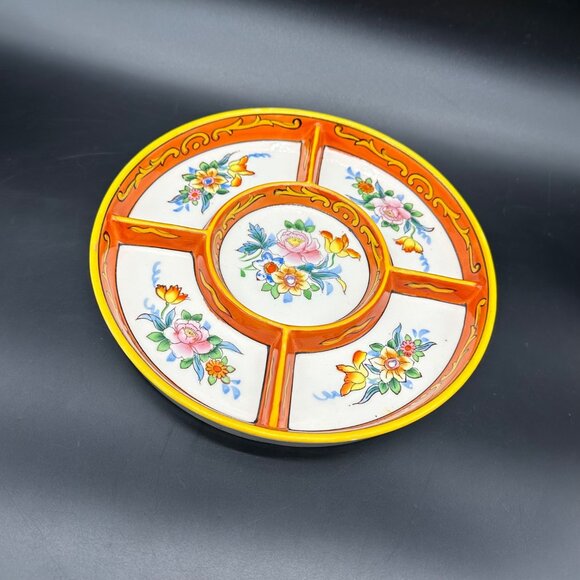 Vintage Floral Divided Serving Plate Moriyama Mori Machi Hand Painted Japan - Picture 1 of 8